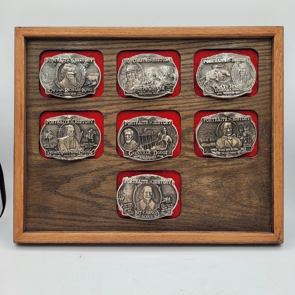 New Sealed 7 Each Portraits of History Solid Brass Mounted Belt‎ Buckles